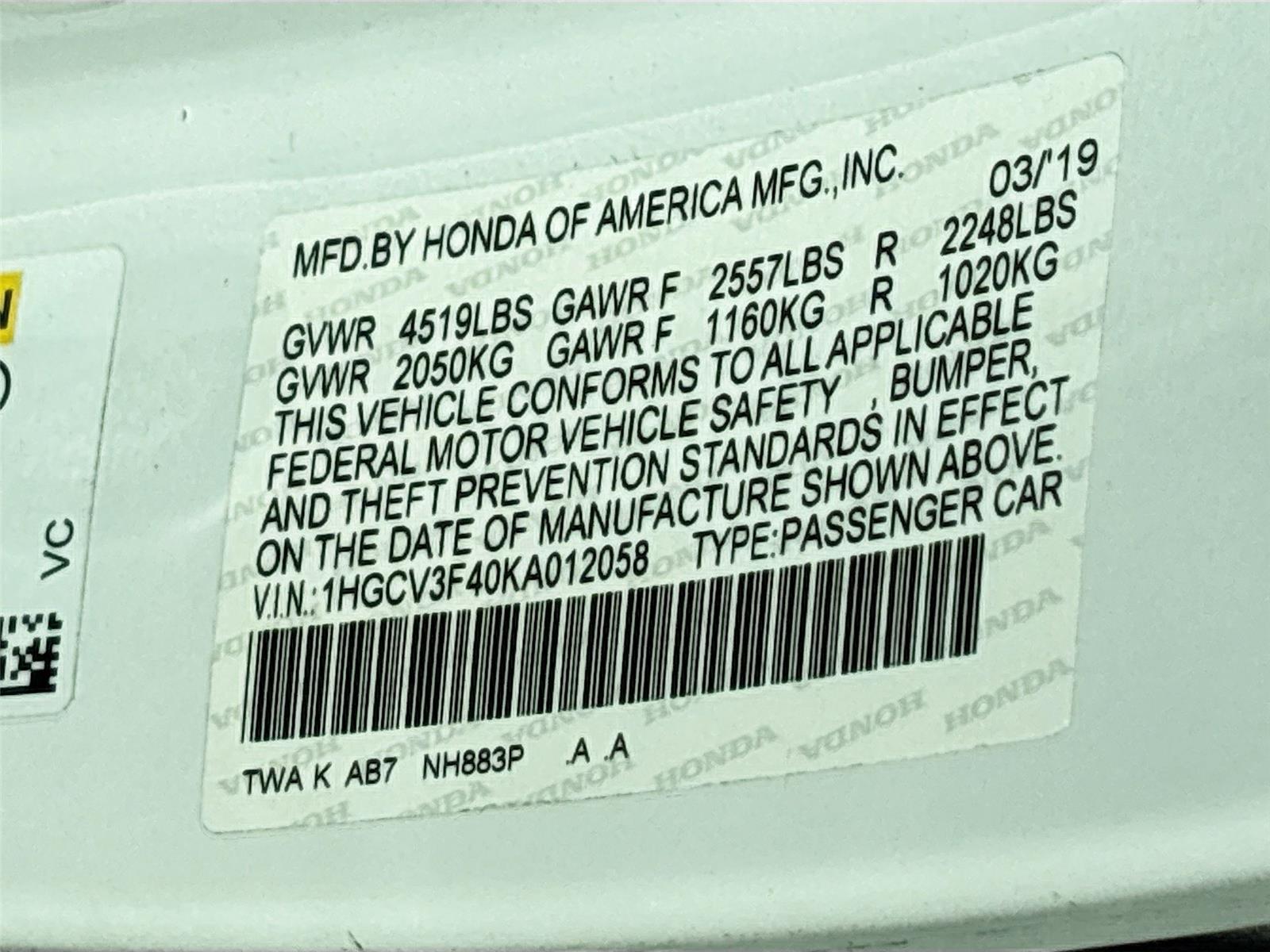 2019 Honda Accord Hybrid EX