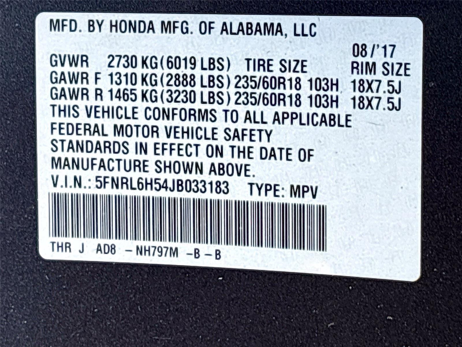 2018 Honda Odyssey EX