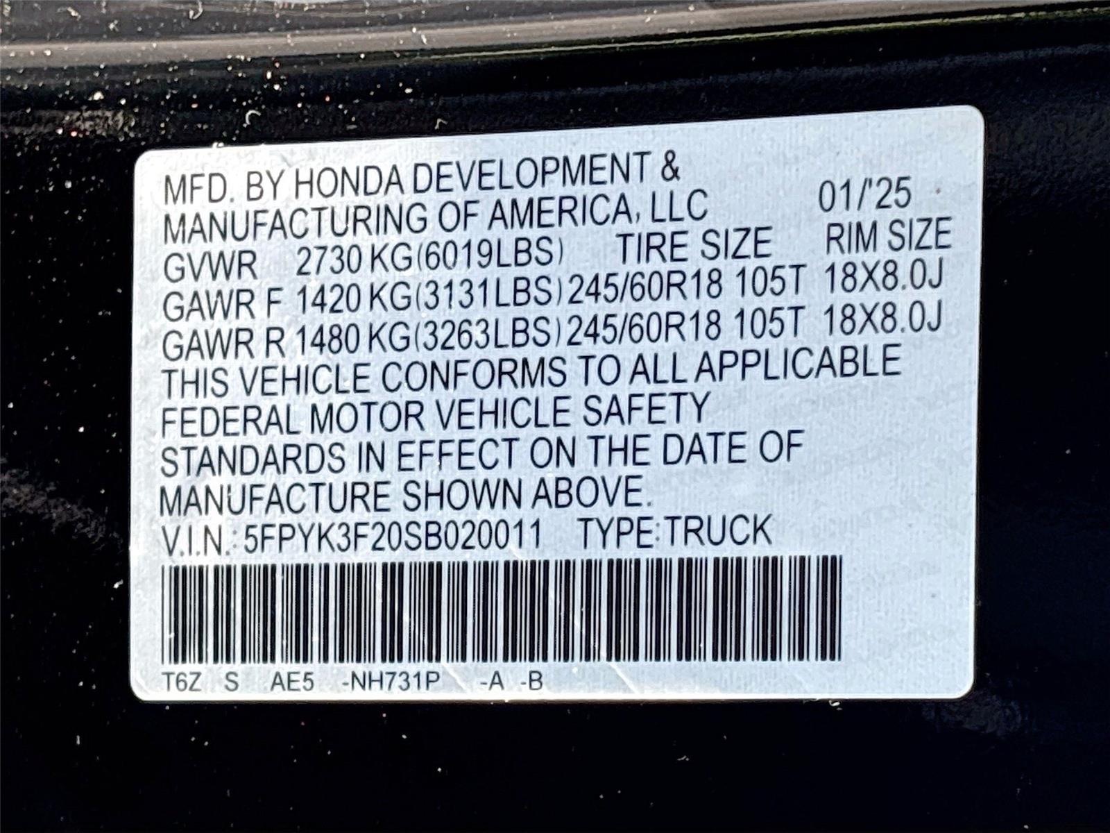 2025 Honda Ridgeline Sport+