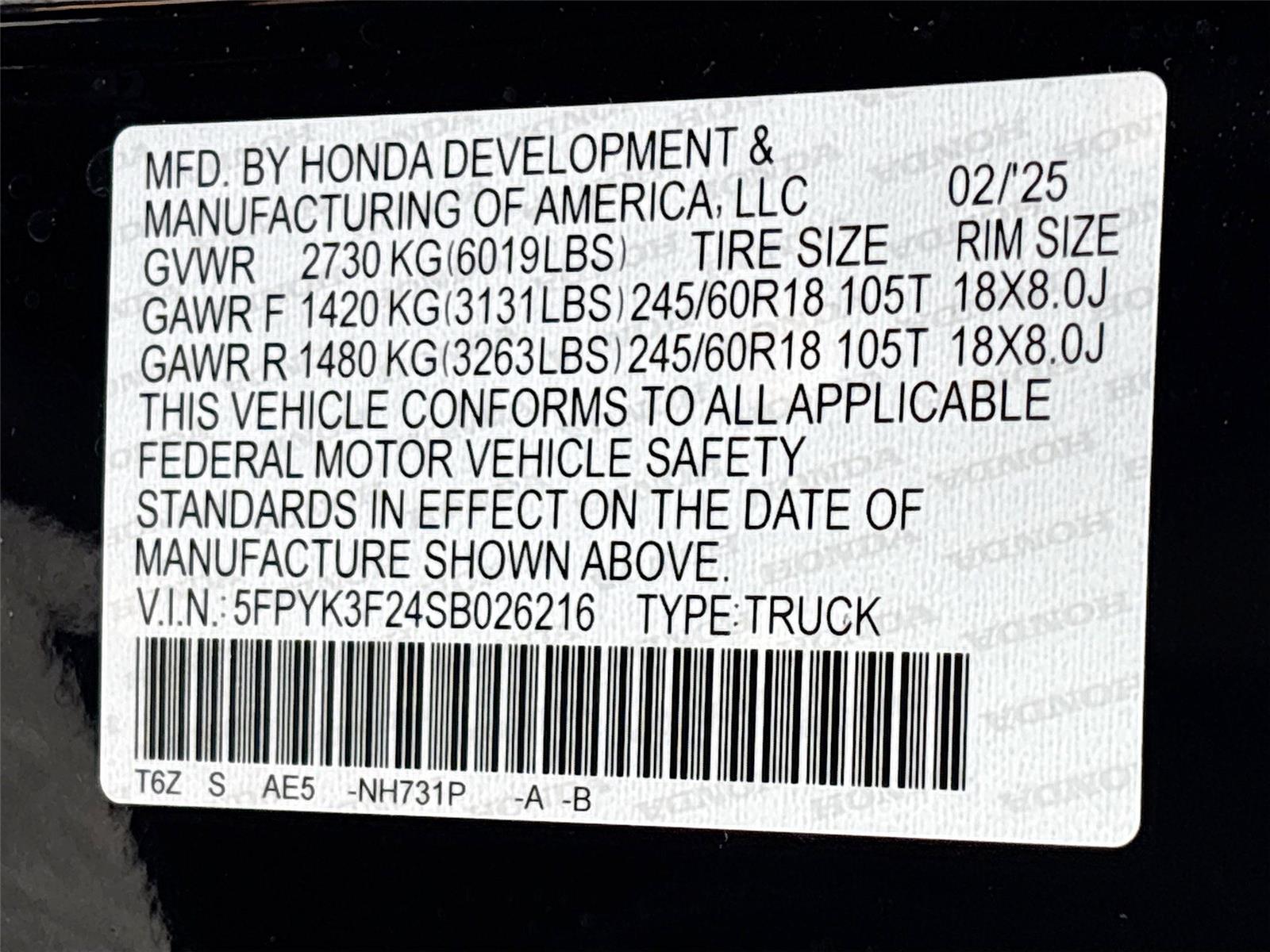 2025 Honda Ridgeline Sport+