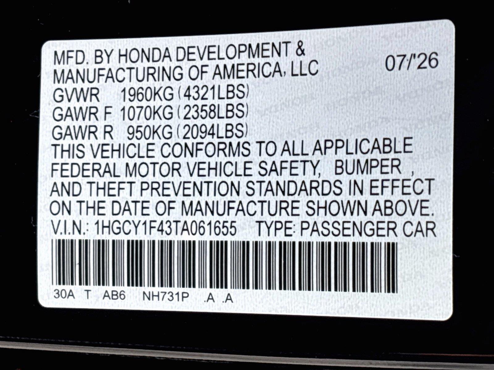 2026 Honda Accord Sedan SE
