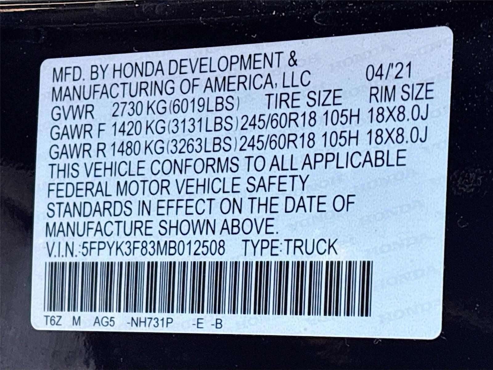 2021 Honda Ridgeline Black Edition