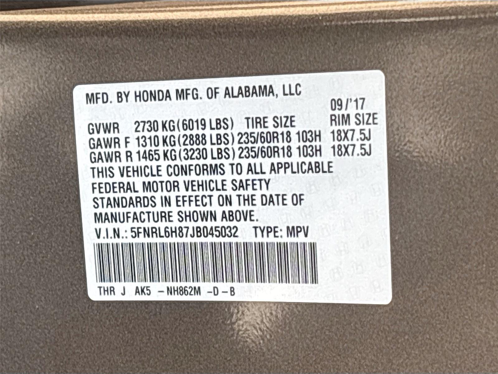 2018 Honda Odyssey Touring