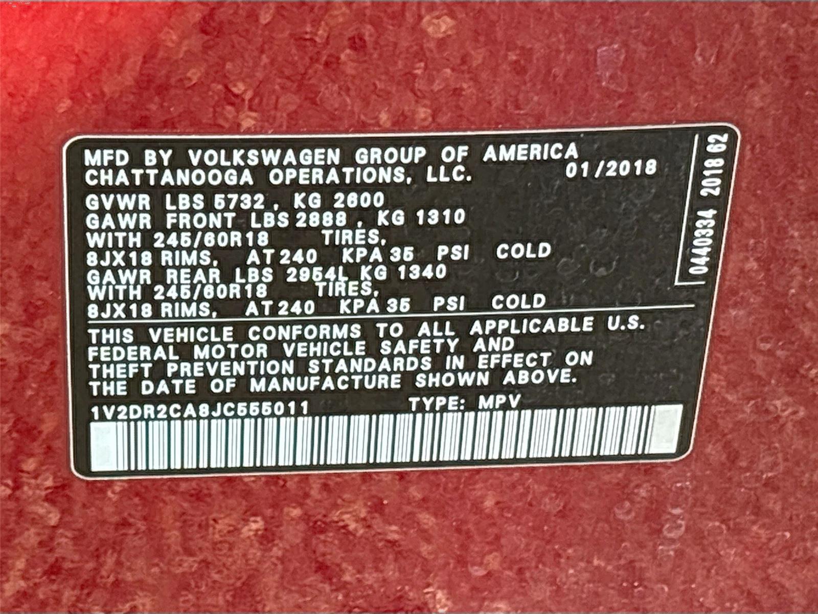 2018 Volkswagen Atlas 3.6L V6 SE