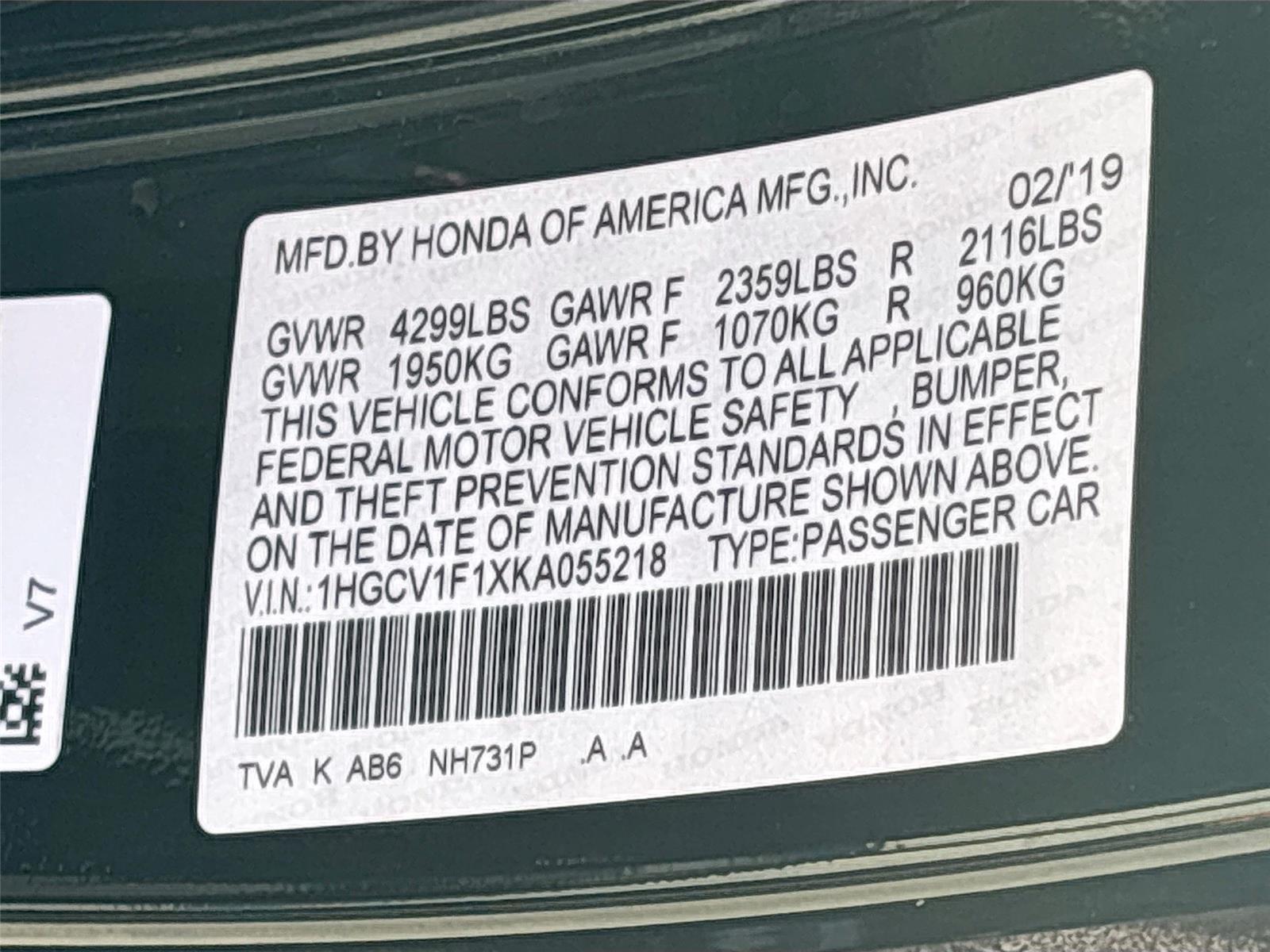 2019 Honda Accord Sedan LX 1.5T