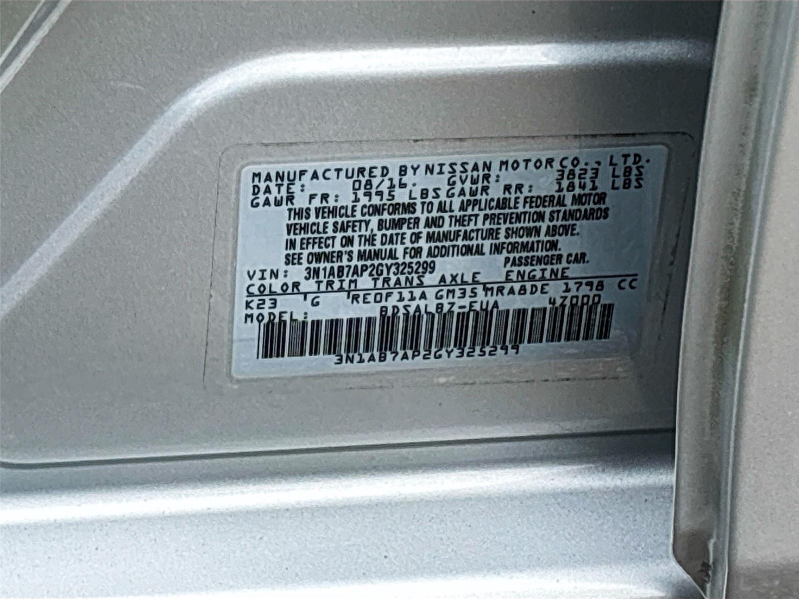 2016 NISSAN SENTRA S/SV/SR/