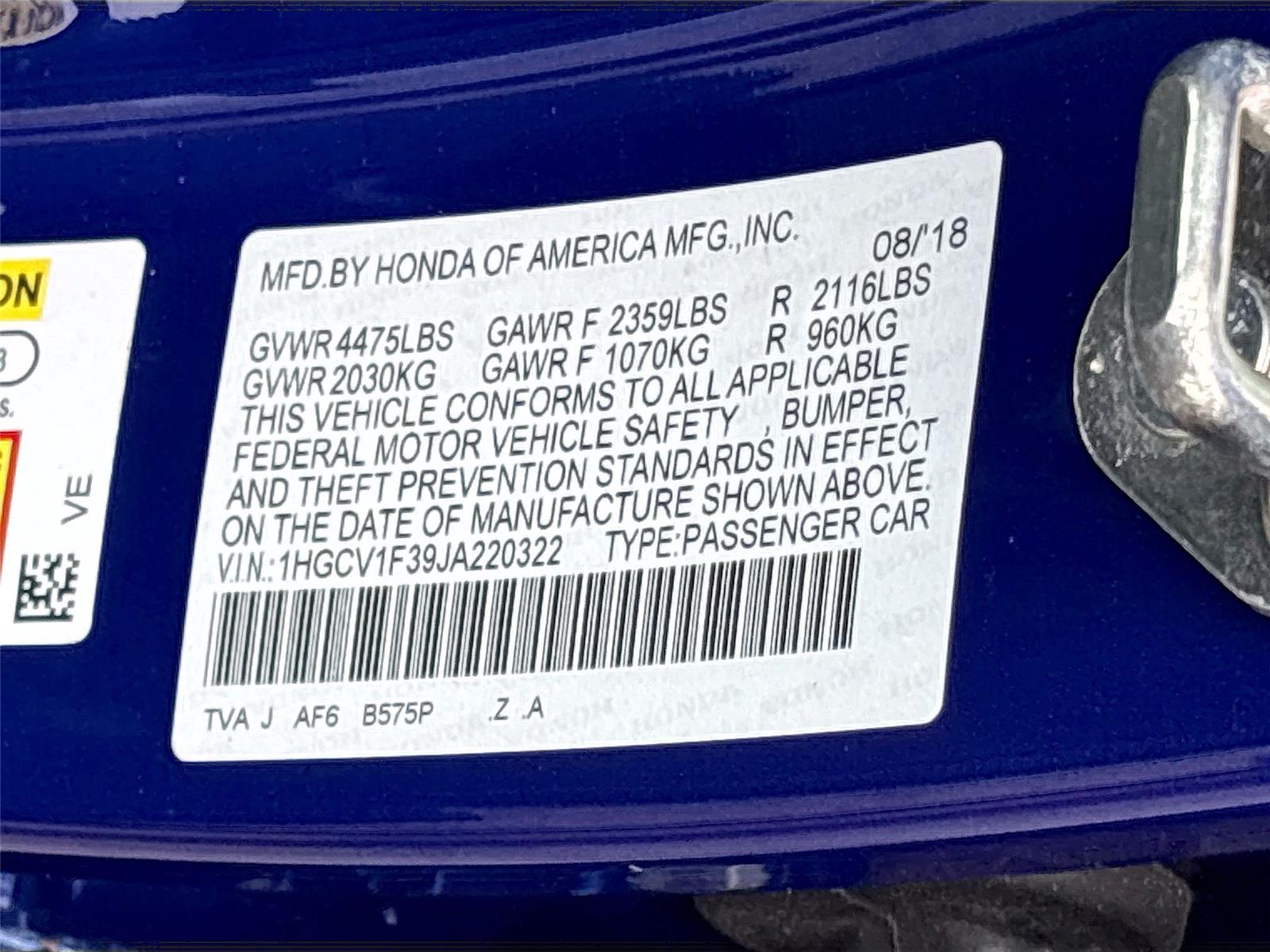 2018 HONDA ACCORD SPORT