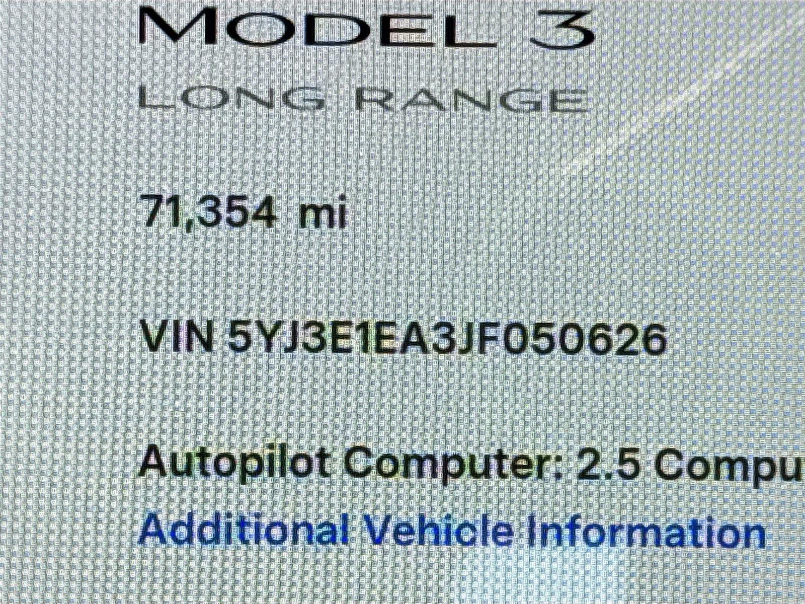 2018 Tesla Model 3 Long Range Battery
