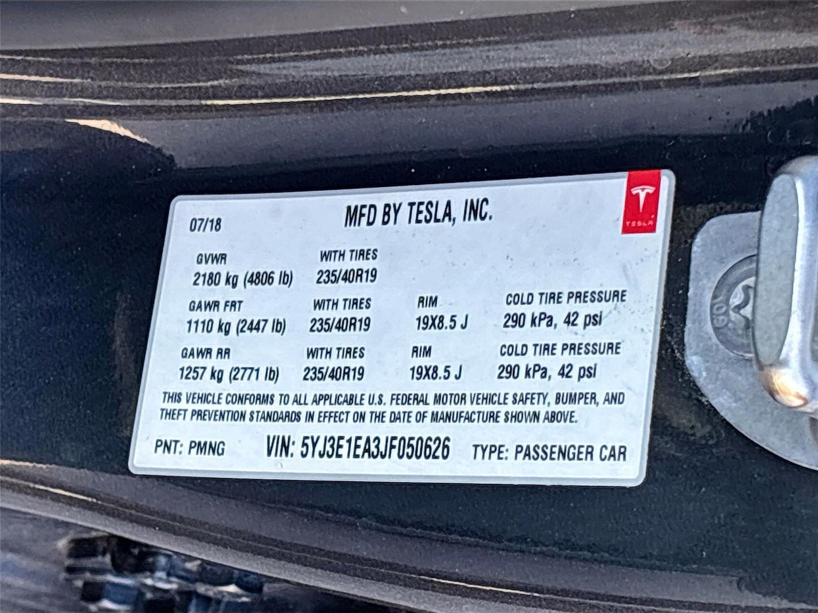 2018 Tesla Model 3 Long Range Battery