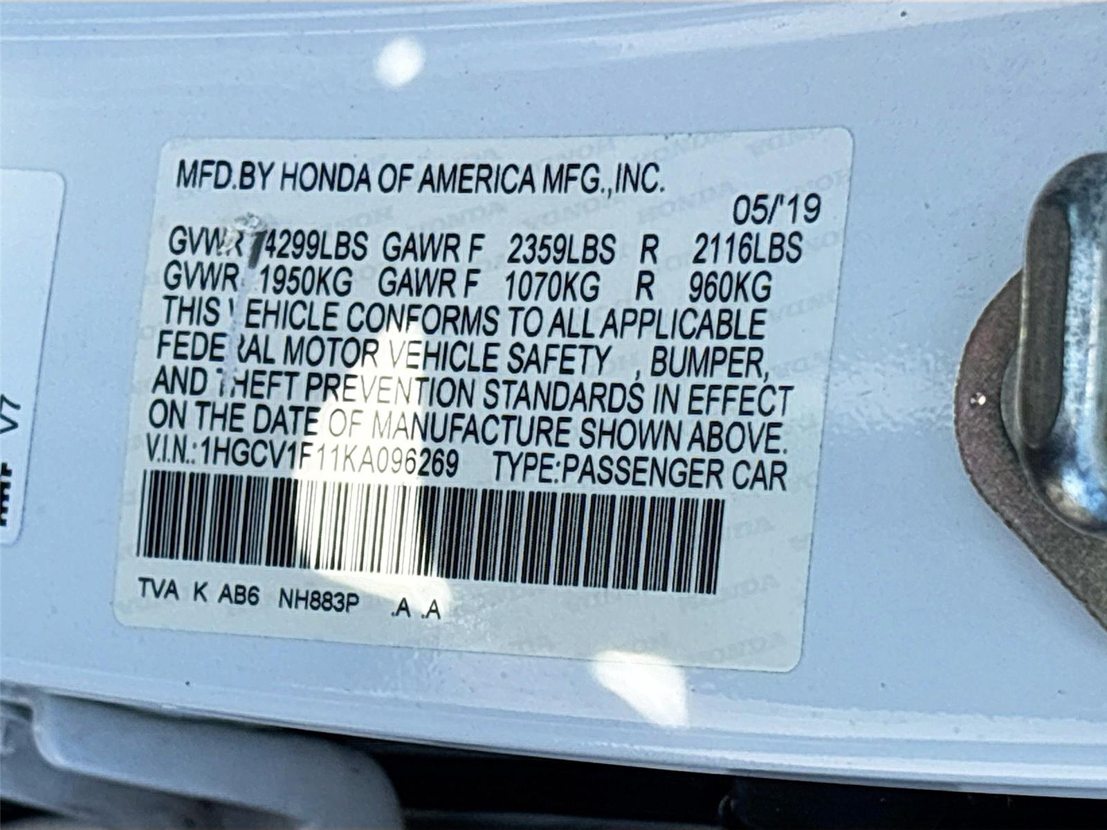 2019 HONDA ACCORD LX