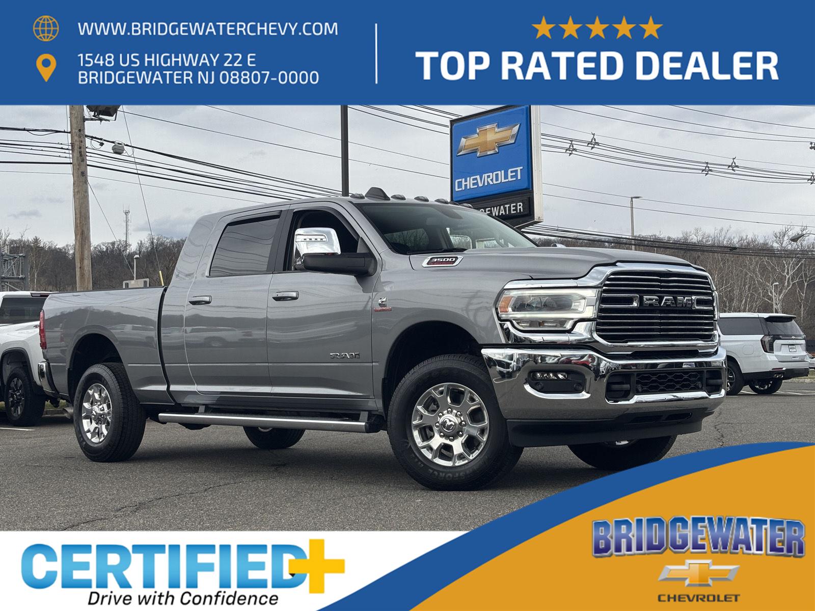 Gray (Granite Crystal Metallic Clearcoat) 2024 RAM 3500 Laramie Mega Cab 4WD Pickup Truck Four-Wheel Drive 6-Speed Automatic