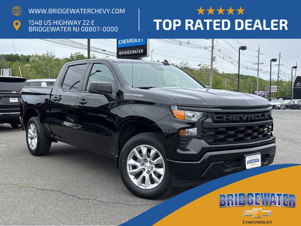 Black 2023 Chevrolet Silverado 1500 Custom Crew Cab 4WD Pickup Truck Four-Wheel Drive 8-Speed Automatic