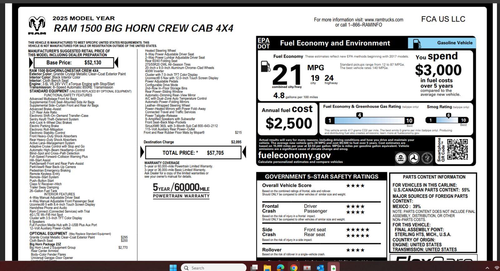 2025 RAM 1500 Big Horn Crew Cab 4WD