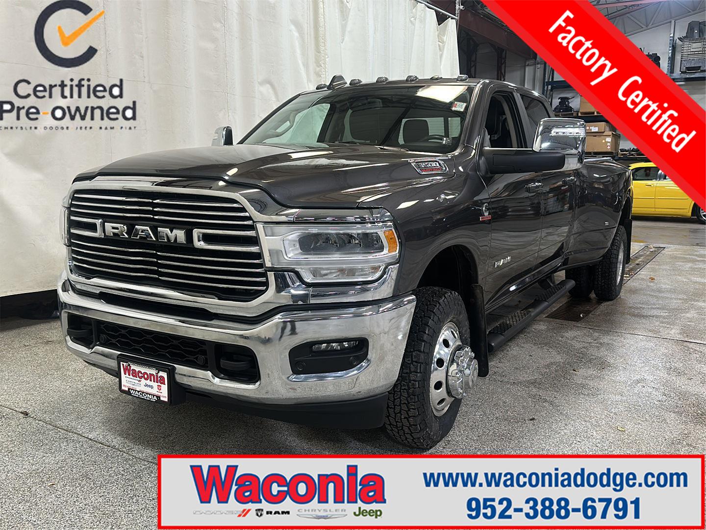 Gray (Granite Crystal Metallic Clearcoat) 2024 RAM 3500 Laramie Crew Cab LB DRW 4WD Pickup Truck Four-Wheel Drive 6-Speed Automatic