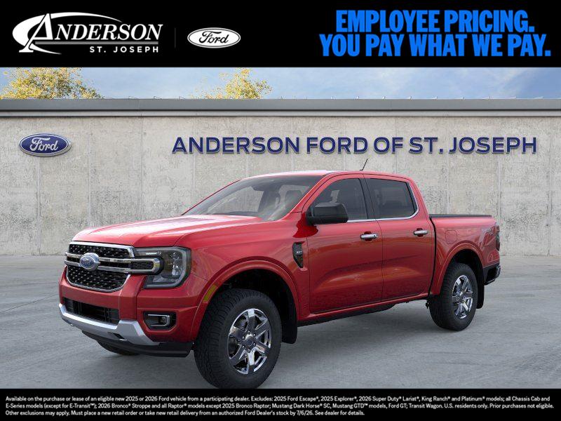 Ruby Red Metallic Tinted Clearcoat 2025 Ford Ranger XLT SuperCrew 4WD Pickup Truck Four-Wheel Drive Automatic