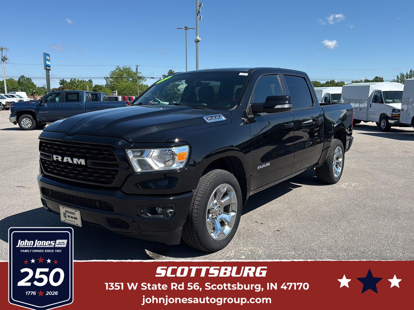 Diamond Black Crystal Pearlcoat 2022 RAM 1500 Big Horn Crew Cab 4WD Pickup Truck Four-Wheel Drive 8-Speed Automatic