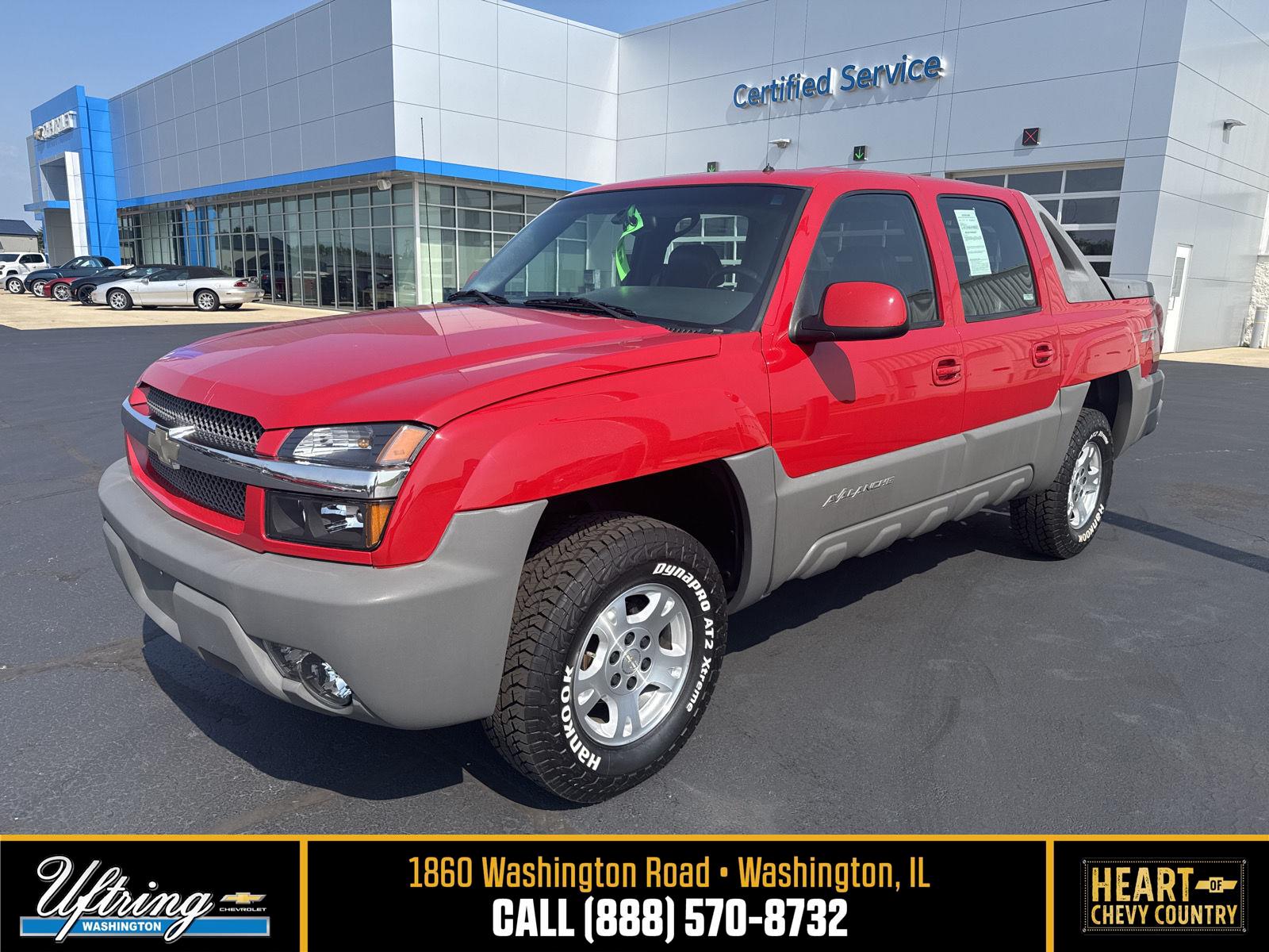 Victory Red 2002 Chevrolet Avalanche Pickup Truck Four-Wheel Drive 4-Speed Automatic Overdrive