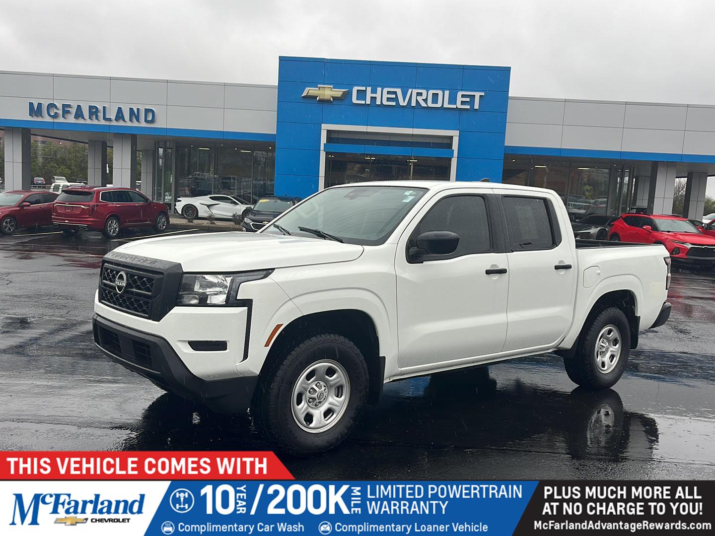 Glacier White 2023 Nissan Frontier S Crew Cab 4WD Pickup Truck Four-Wheel Drive Automatic