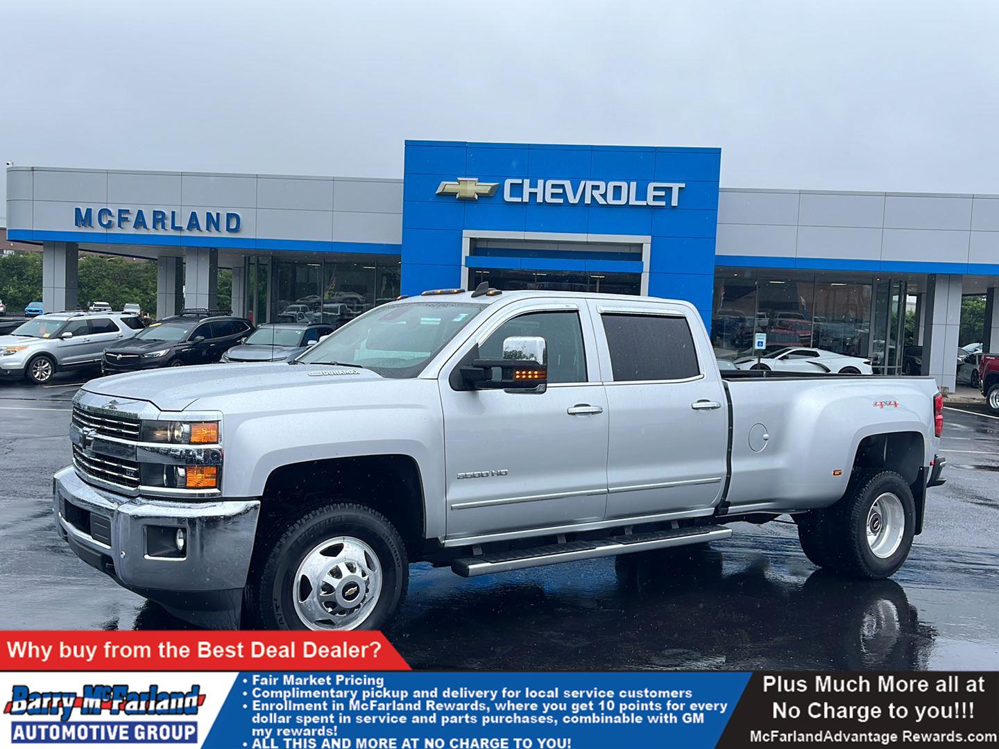 Silver Ice Metallic 2016 Chevrolet Silverado 3500HD LTZ Crew Cab 4WD Pickup Truck Four-Wheel Drive 6-Speed Automatic