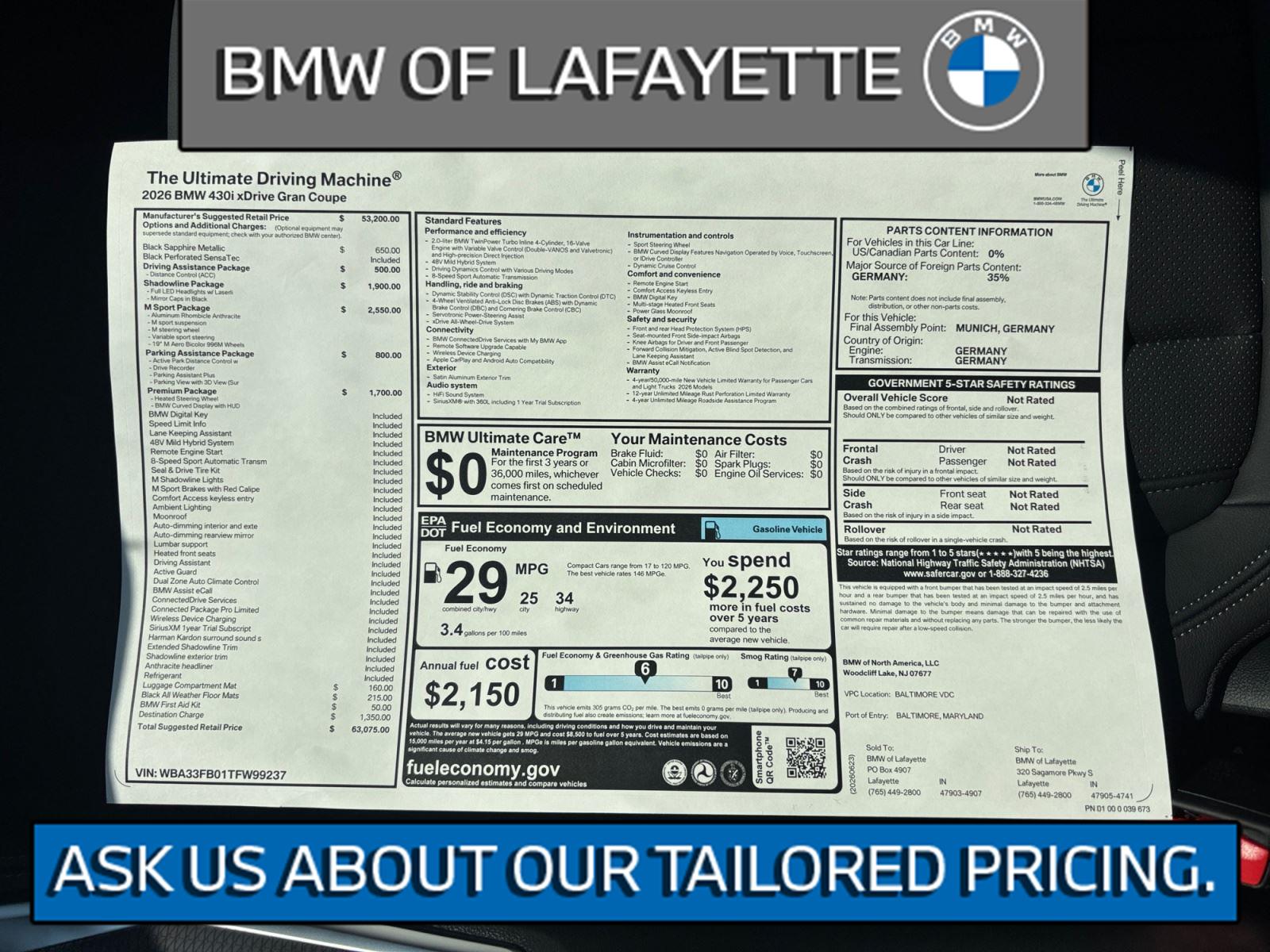 Black Sapphire Metallic 2026 BMW 4 Series Sedan All-Wheel Drive Automatic