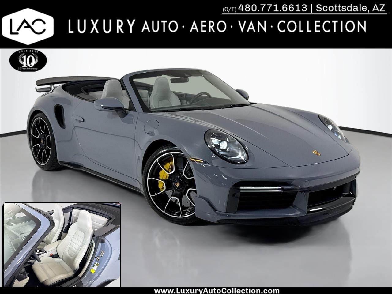 Gray (Arctic Grey) 2023 Porsche 911 Turbo S Cabriolet AWD Convertible All-Wheel Drive Automatic