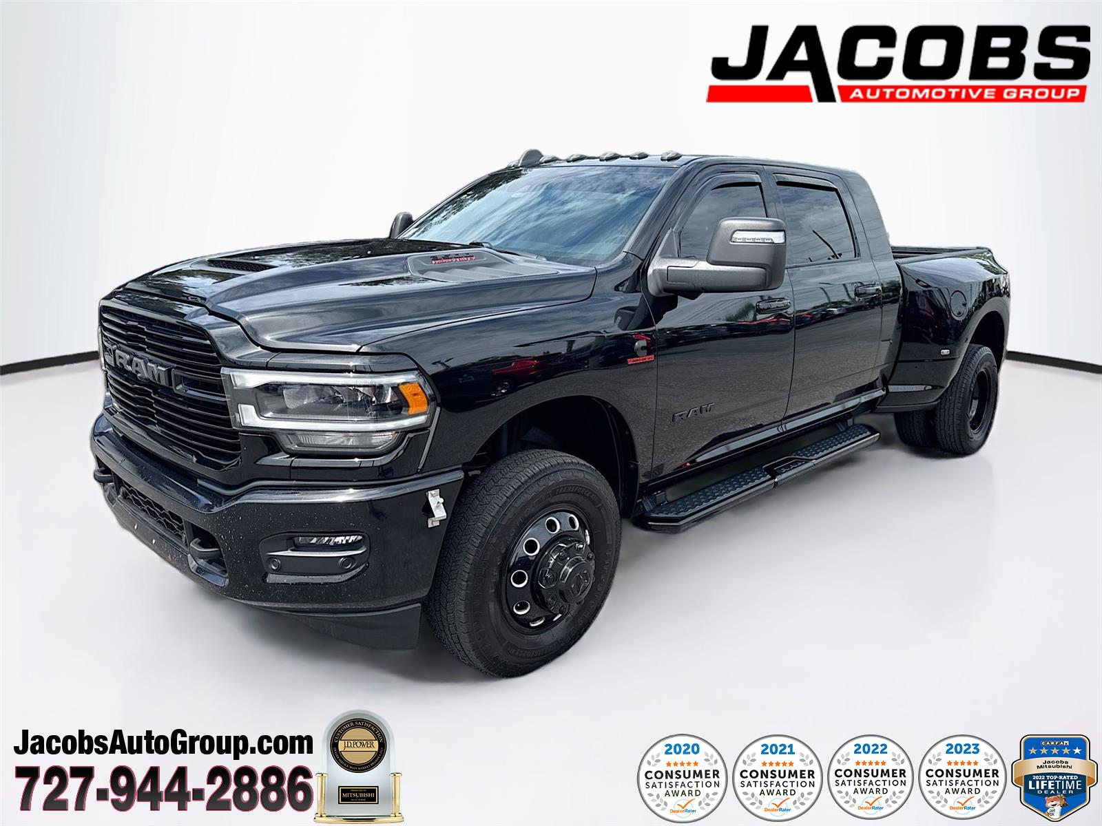 Diamond Black Crystal Pearlcoat 2024 RAM 3500 Laramie Mega Cab DRW 4WD Pickup Truck Four-Wheel Drive 6-Speed Automatic