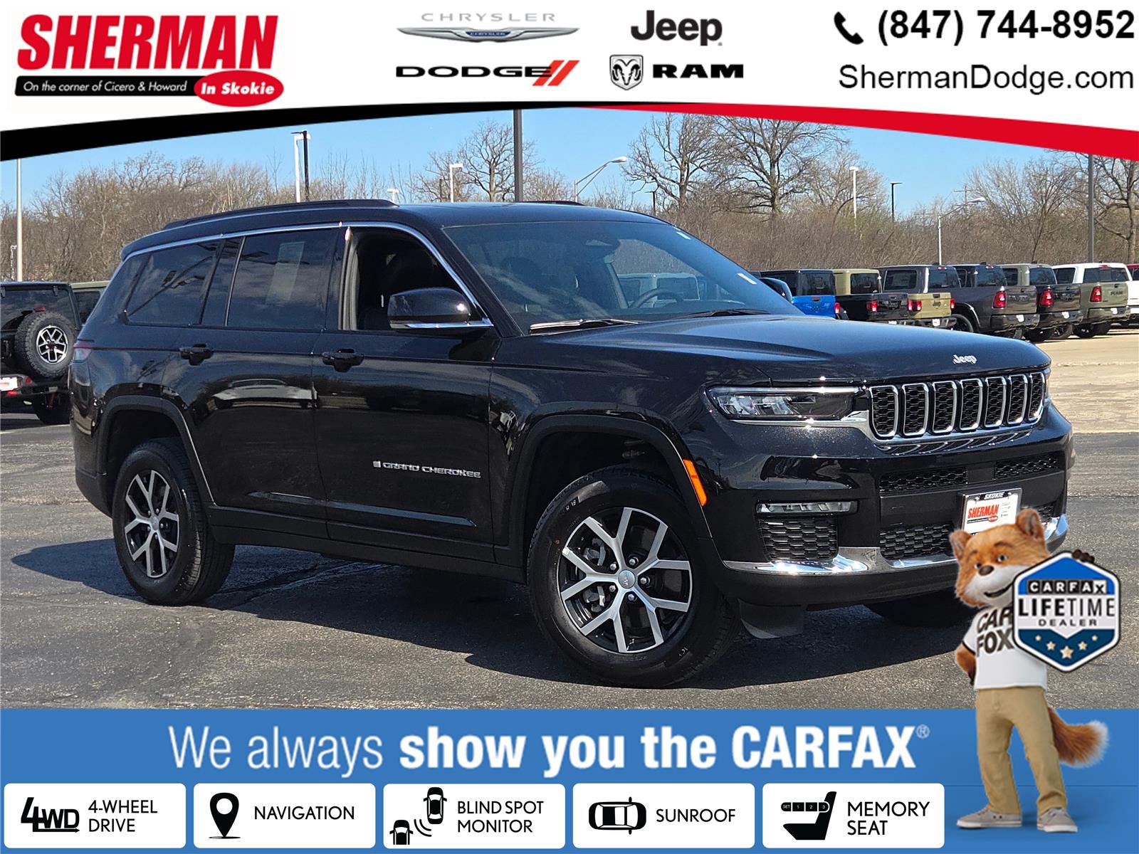 Diamond Black Crystal Pearlcoat 2025 Jeep Grand Cherokee L Limited 4WD SUV / Crossover Four-Wheel Drive 8-Speed Automatic