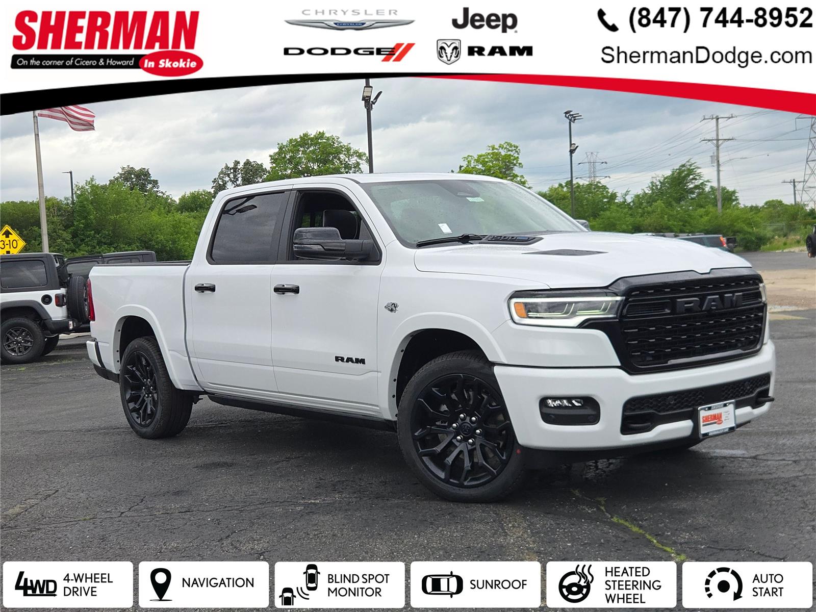 Bright White Clearcoat 2026 RAM 1500 Limited Crew Cab 4WD Pickup Truck Four-Wheel Drive 8-Speed Automatic