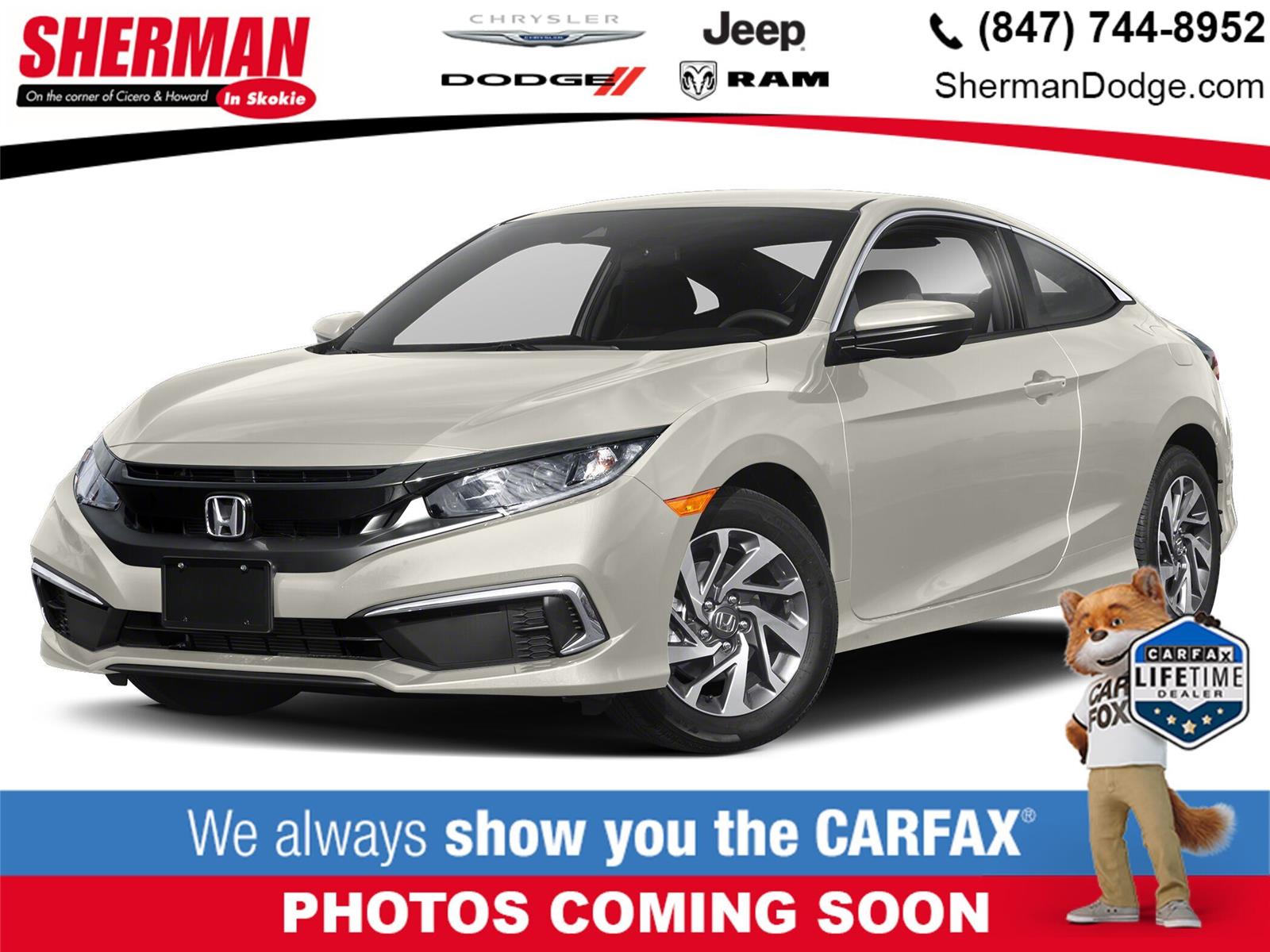 Platinum White Pearl 2020 Honda Civic Coupe Front-Wheel Drive Continuously Variable Transmission