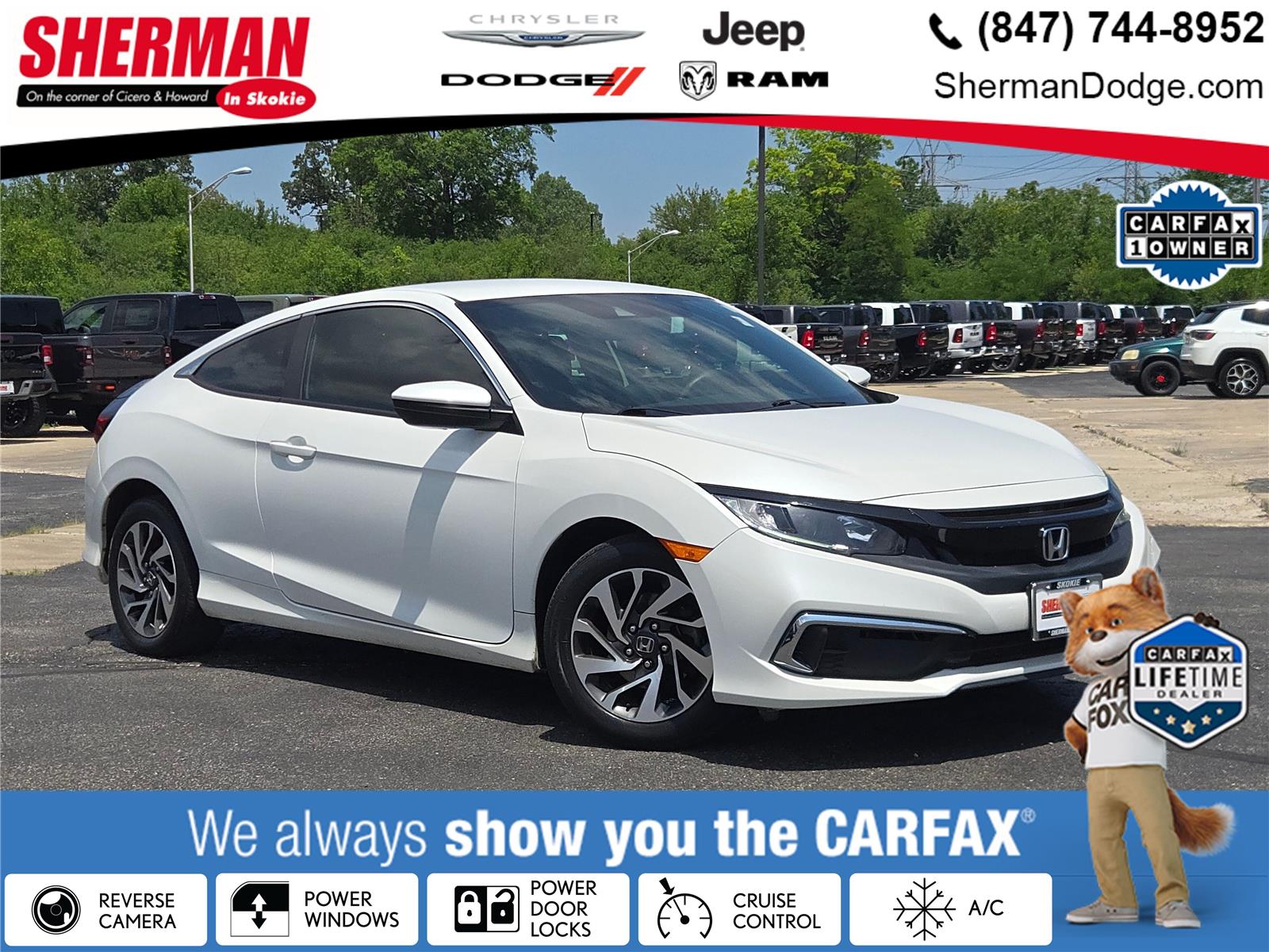 Platinum White Pearl 2020 Honda Civic Coupe Front-Wheel Drive Continuously Variable Transmission