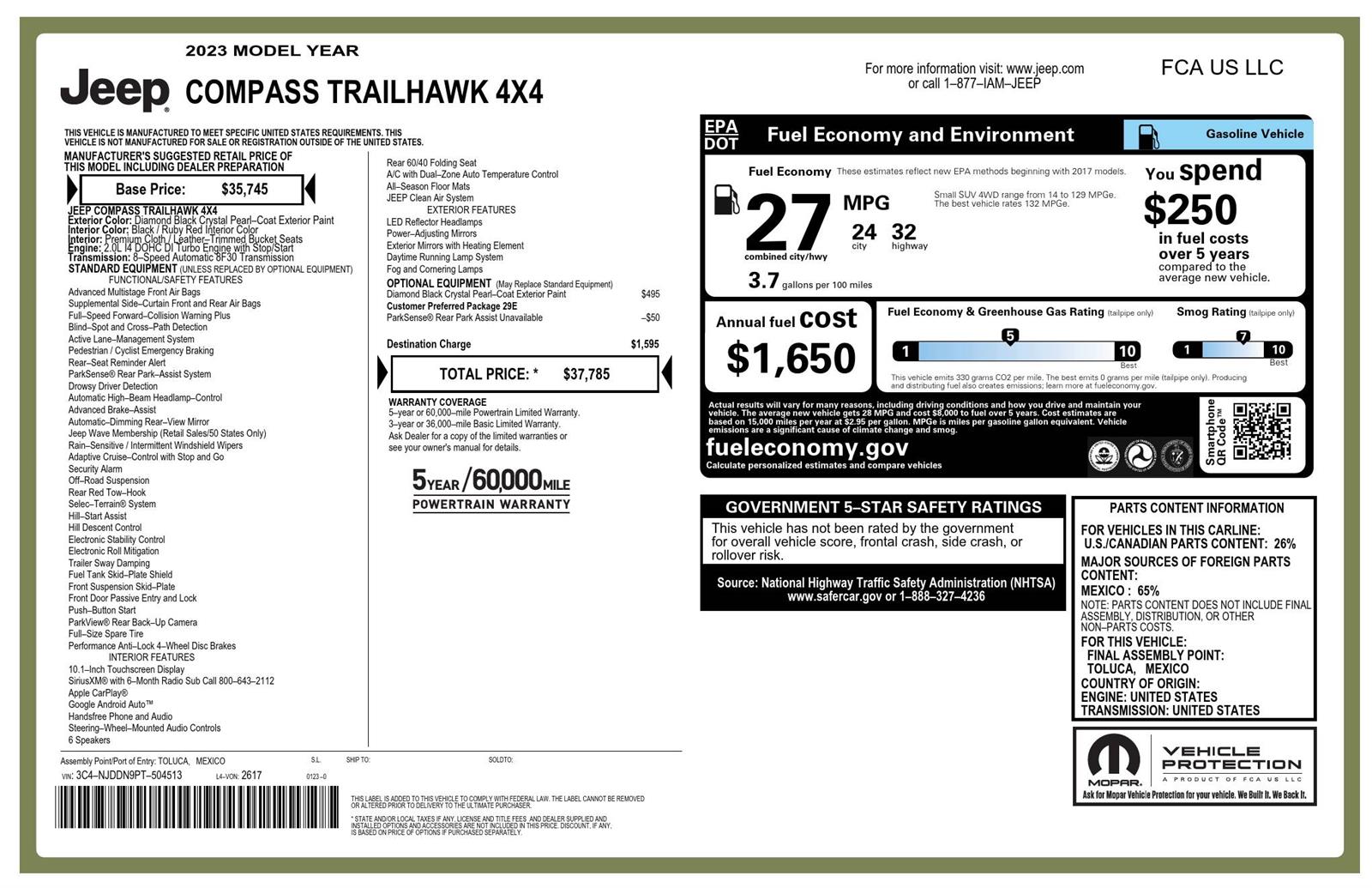 Used 2023 Diamond Black Crystal Pearlcoat Jeep Trailhawk image 26