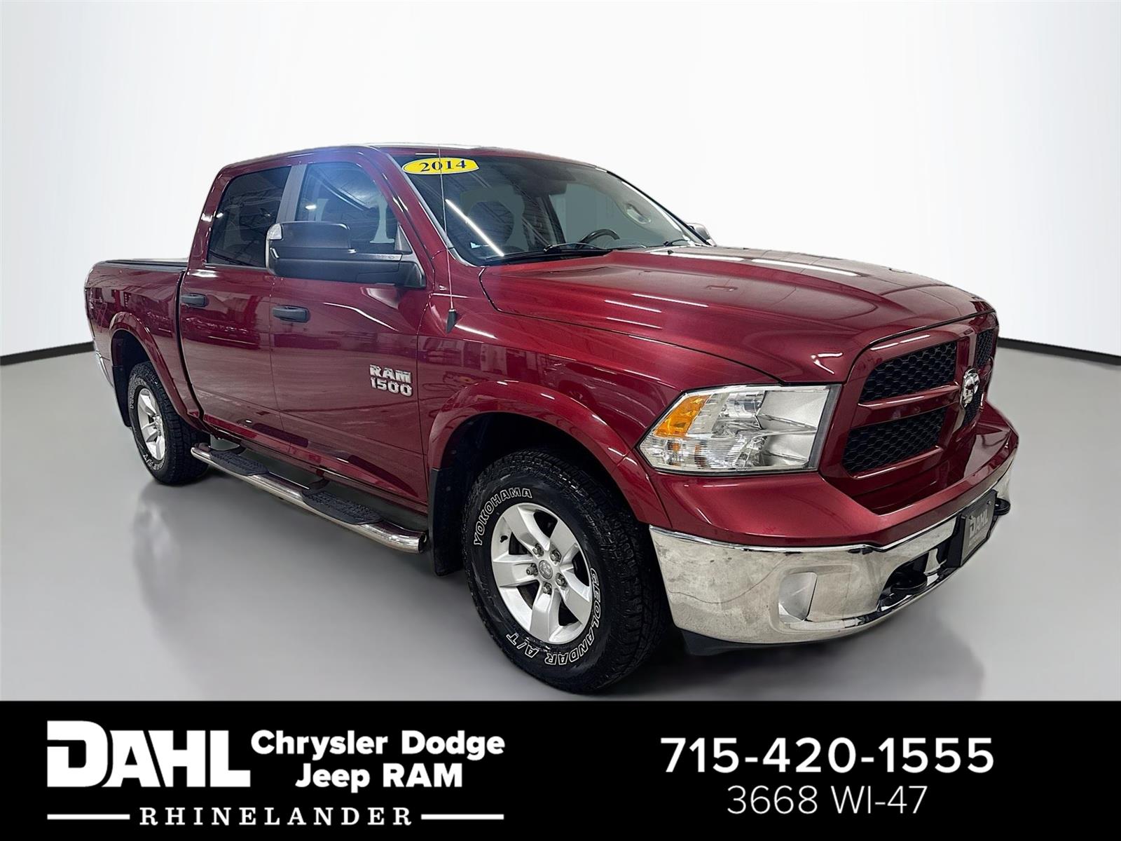 Deep Cherry Red Crystal Pearlcoat 2014 RAM 1500 Outdoorsman Crew Cab 4WD Pickup Truck Four-Wheel Drive 8-Speed Automatic