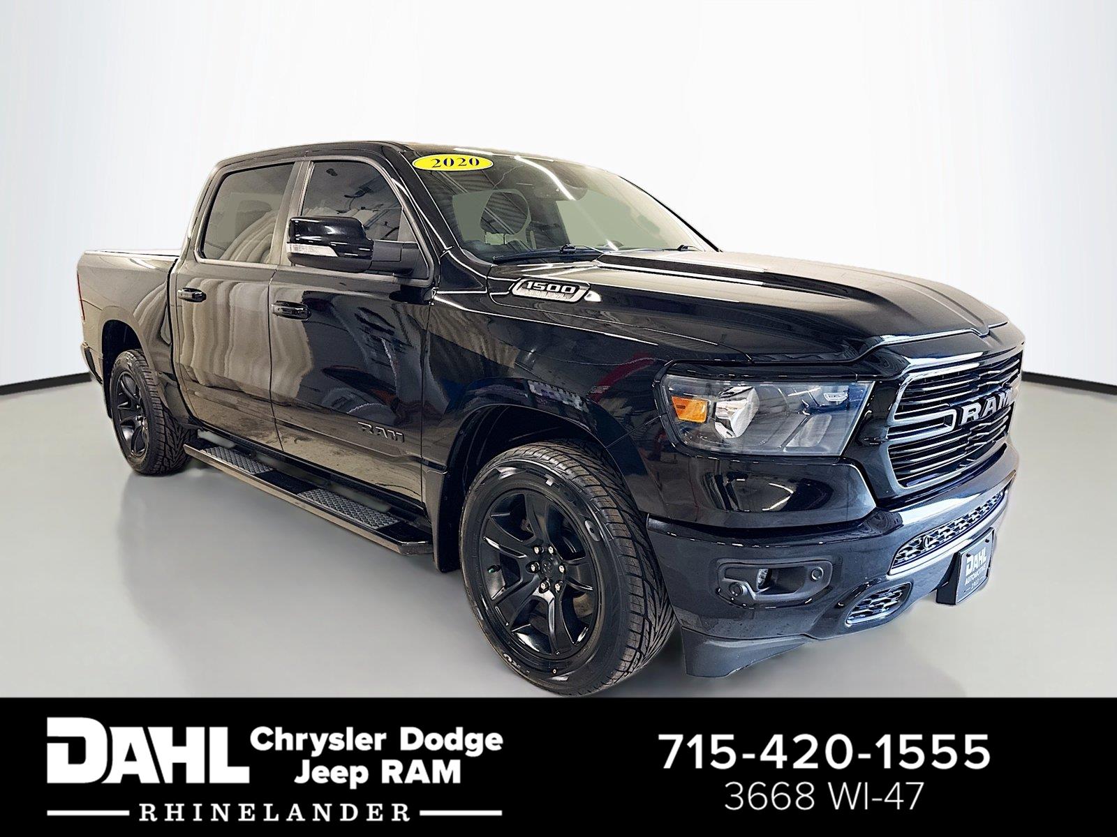 Diamond Black Crystal Pearlcoat 2020 RAM 1500 Pickup Truck Four-Wheel Drive 8-Speed Automatic