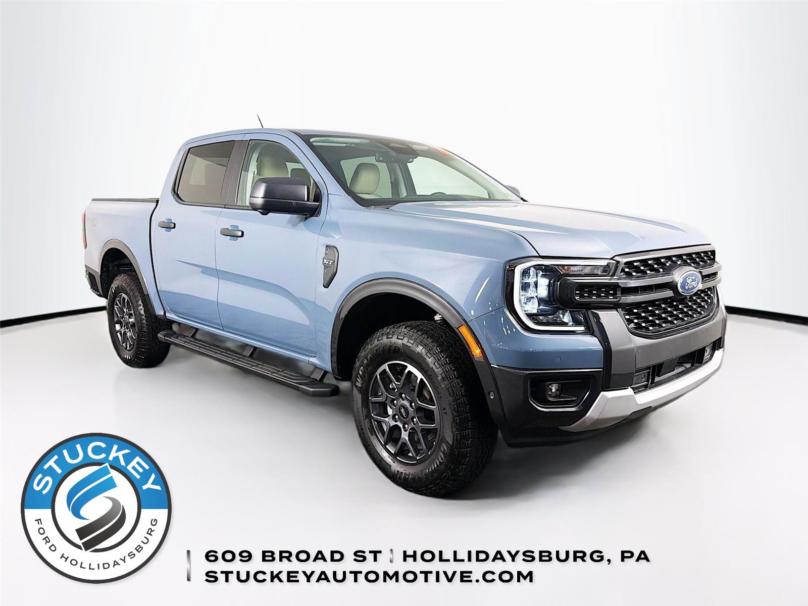 Blue (Azure Gray Metallic Tri-Coat) 2024 Ford Ranger XLT SuperCrew 4WD Pickup Truck Four-Wheel Drive Automatic