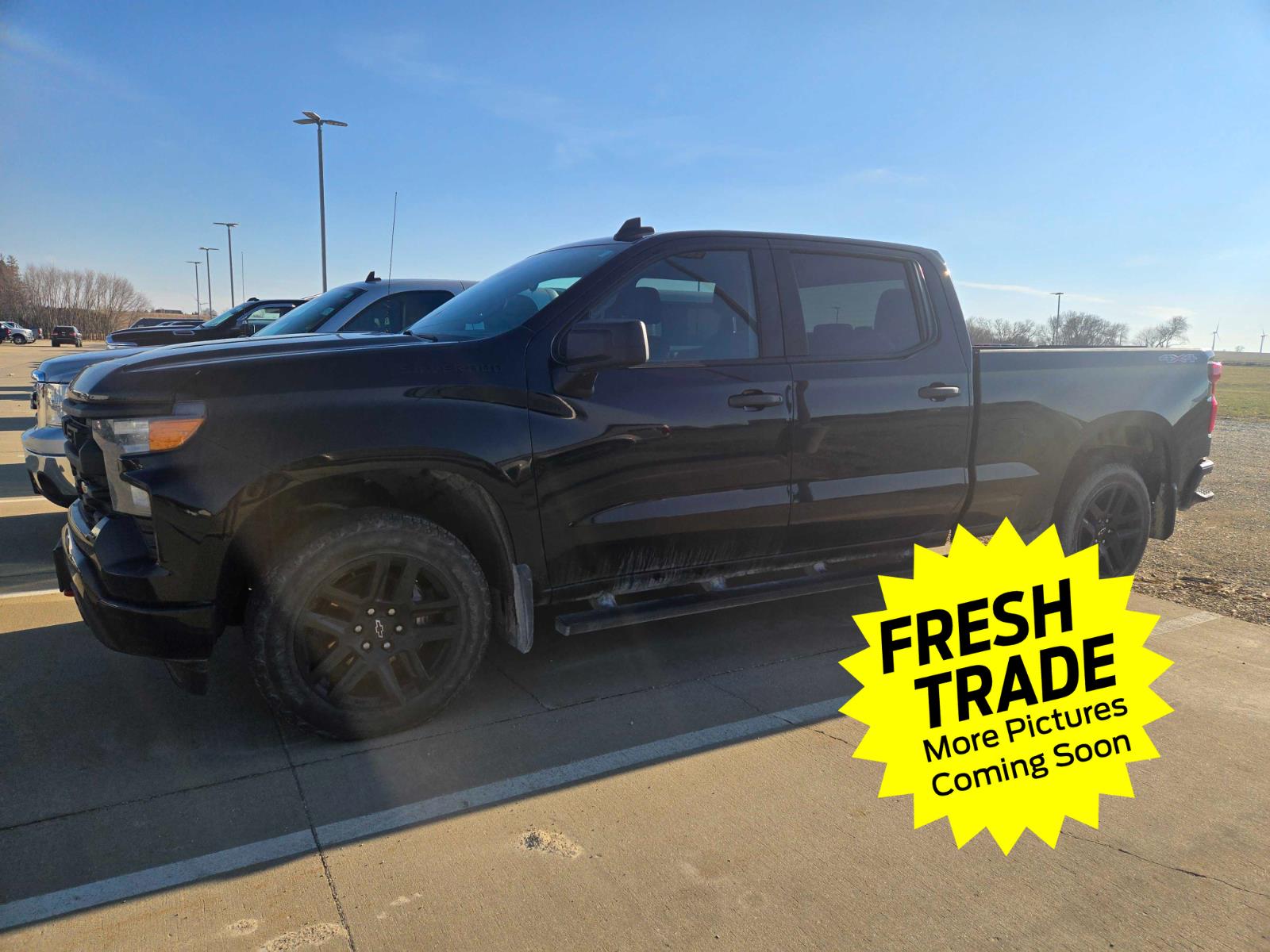 Black 2023 Chevrolet Silverado 1500 Custom Crew Cab 4WD Pickup Truck Four-Wheel Drive 8-Speed Automatic