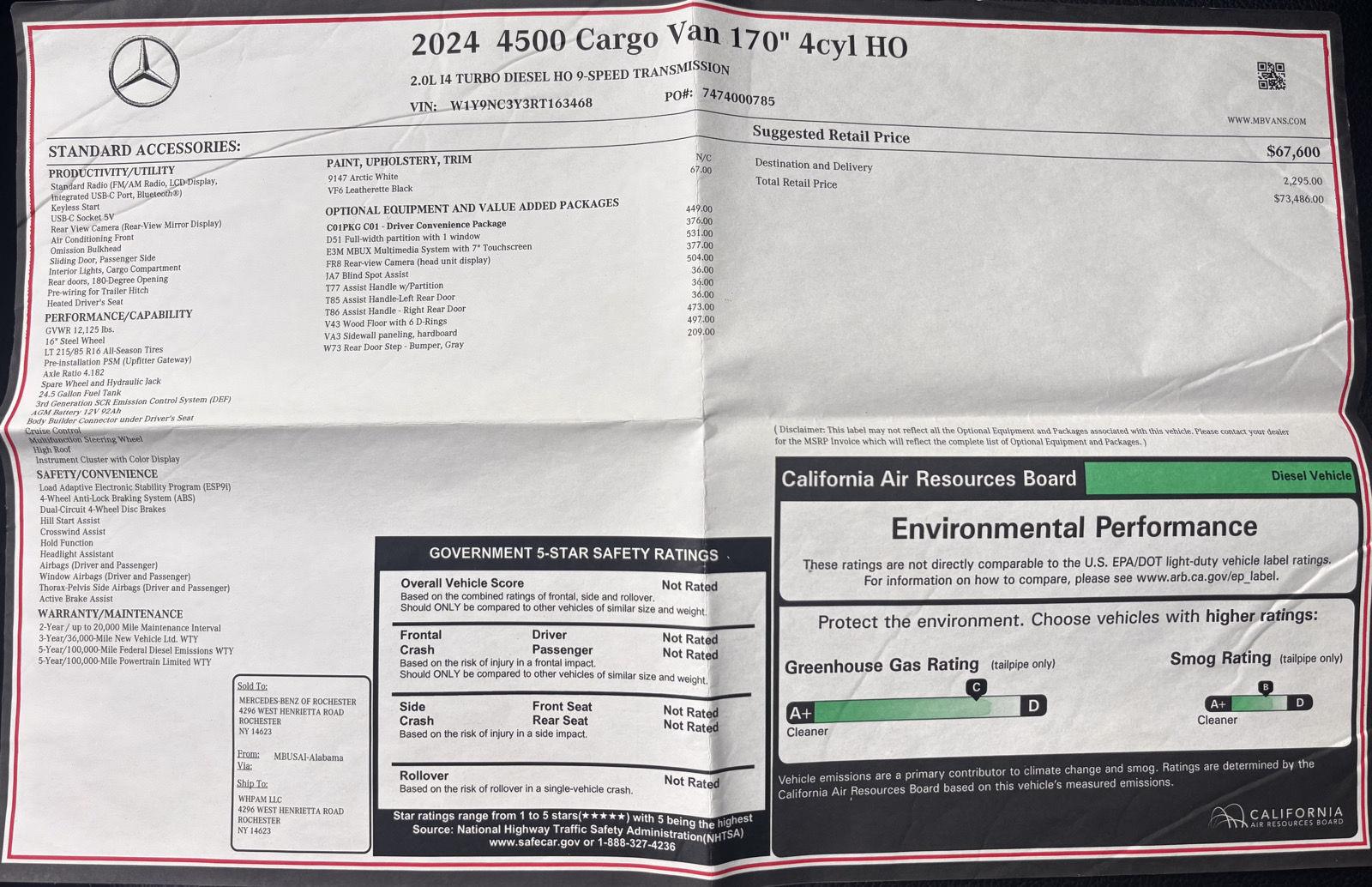 Certified Used 2024 Arctic White Mercedes-Benz Cargo Van 170” 4cyl HO image 3