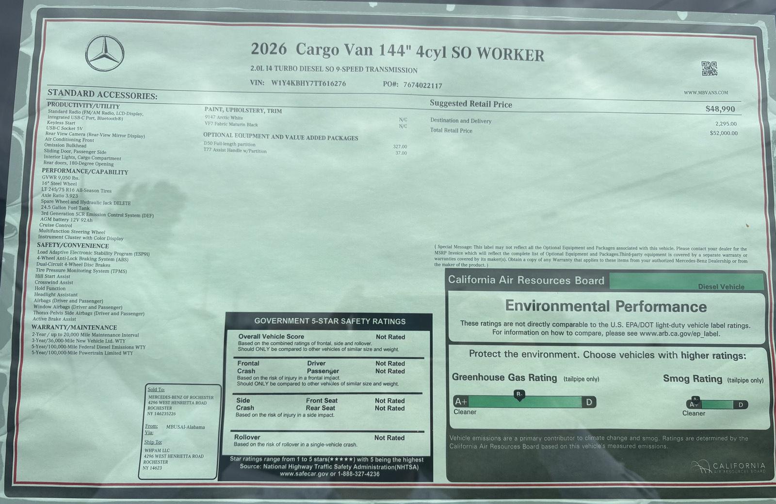 New 2026 White Mercedes-Benz Cargo Van 144” 4cyl WORKER image 2