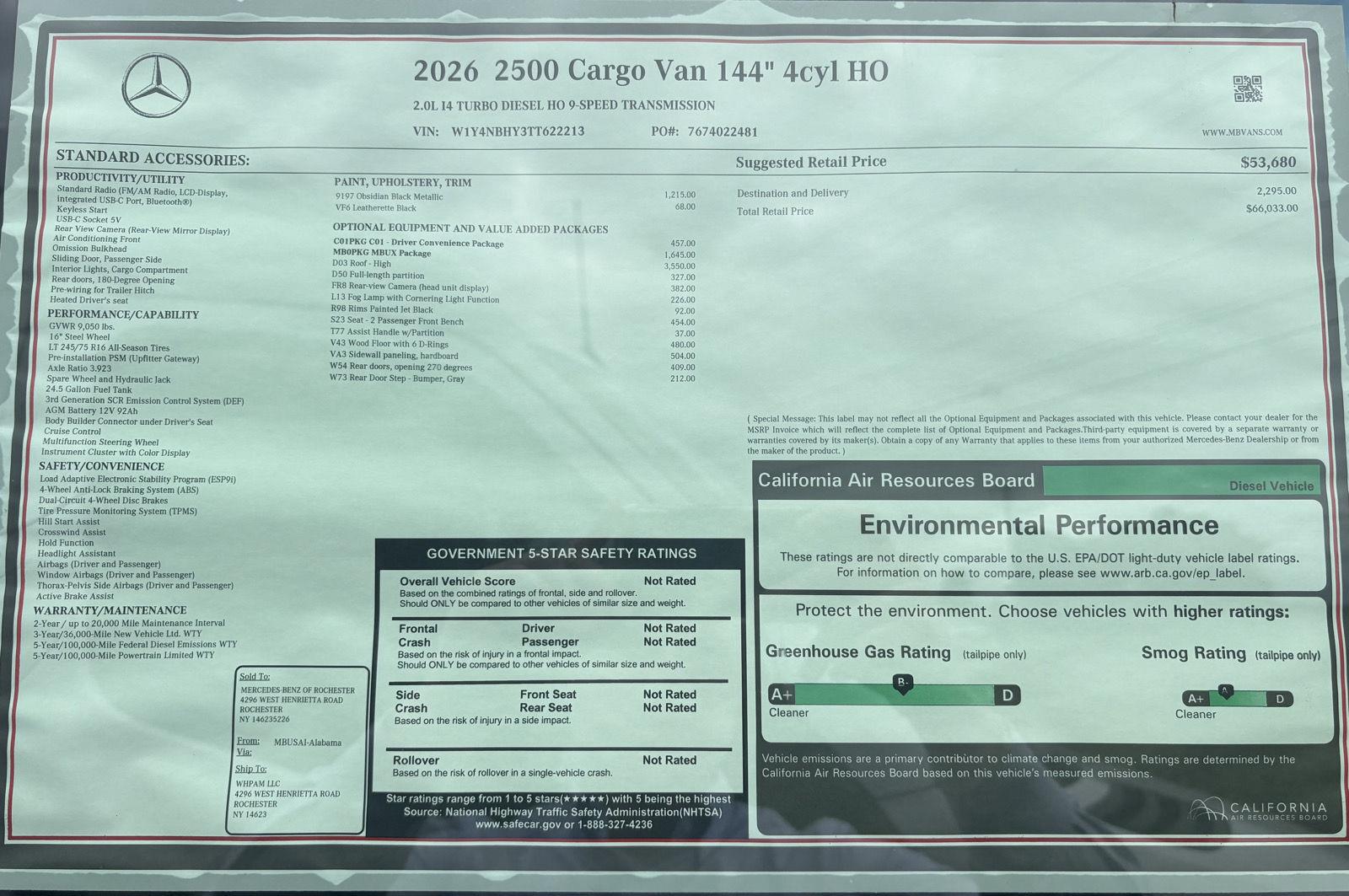 New 2026 BK Mercedes-Benz Cargo Van 144” High Roof 4cyl HO image 2