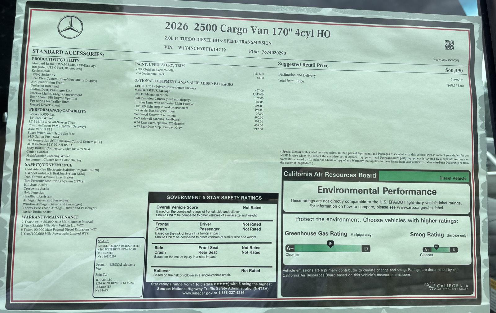 New 2026 Black Mercedes-Benz Cargo Van 170” 4cyl HO image 2