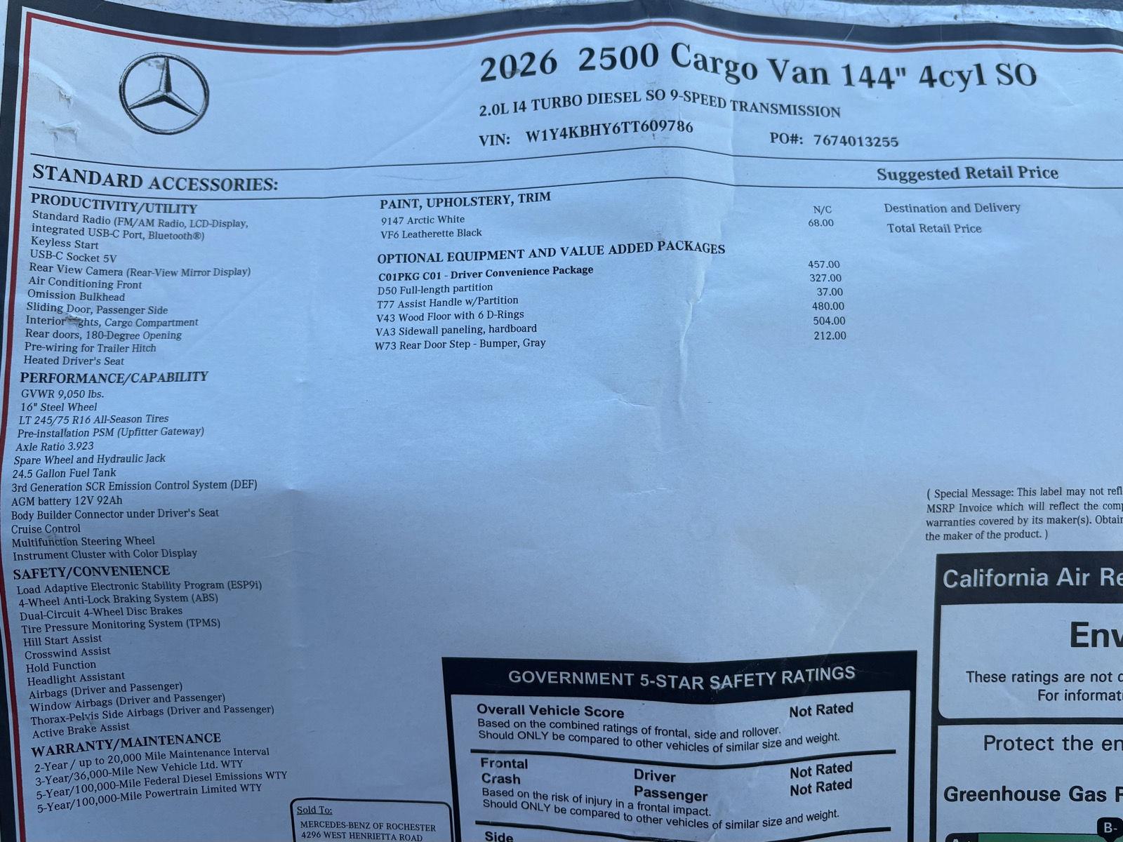 New 2026 Arctic White Mercedes-Benz 2500 Standard Roof I4 Diesel 144" RWD image 9