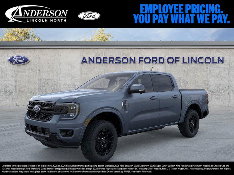Blue (Azure Gray Metallic Tri-Coat) 2025 Ford Ranger Lariat SuperCrew 4WD Pickup Truck Four-Wheel Drive Automatic