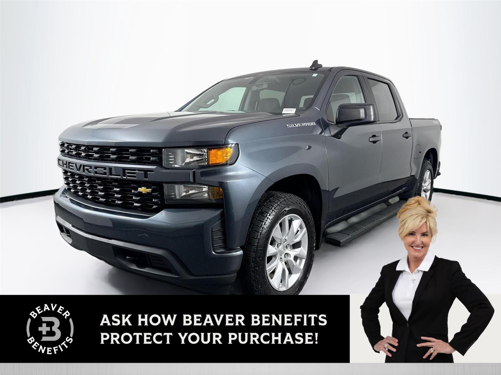 Shadow Gray Metallic 2019 Chevrolet Silverado 1500 Custom Crew Cab 4WD Pickup Truck Four-Wheel Drive 6-Speed Automatic