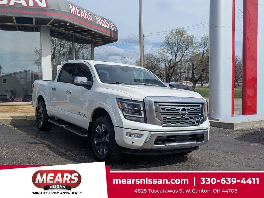 Pearl White 2023 Nissan Titan Platinum Reserve Crew Cab 4WD Pickup Truck Four-Wheel Drive Automatic