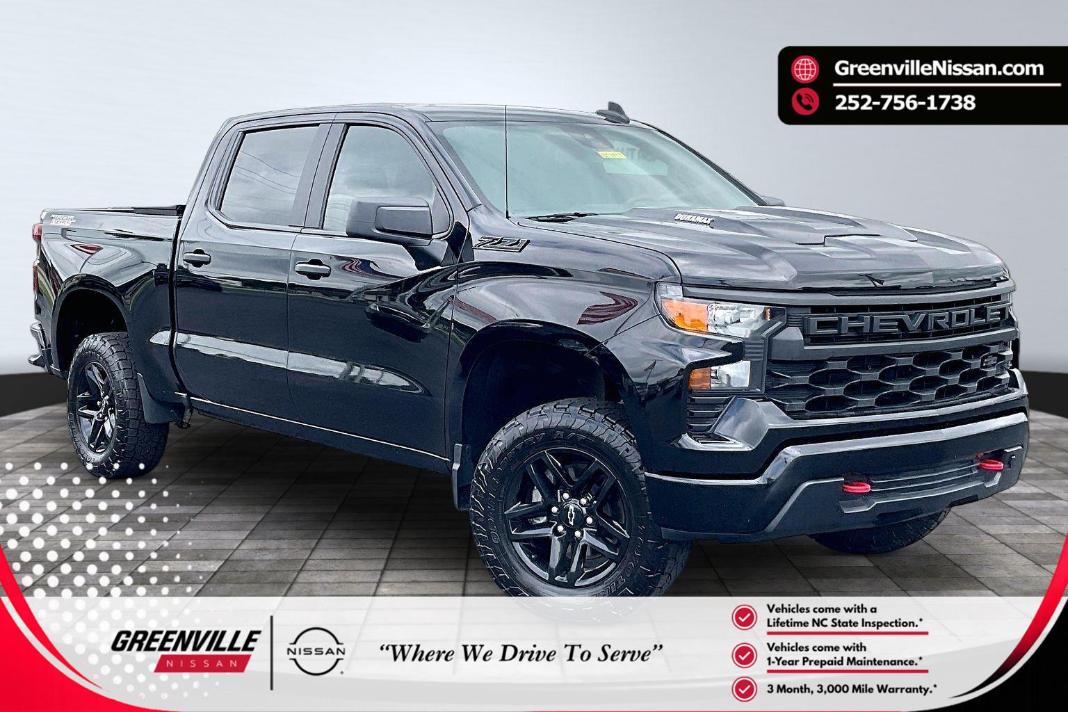 Black 2025 Chevrolet Silverado 1500 Custom Trail Boss Crew Cab 4WD Pickup Truck Four-Wheel Drive