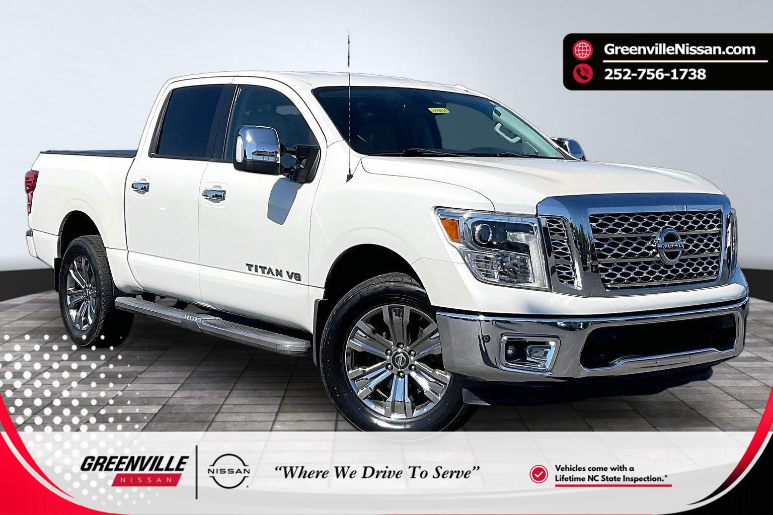 Pearl White 2018 Nissan Titan Pickup Truck Four-Wheel Drive Automatic
