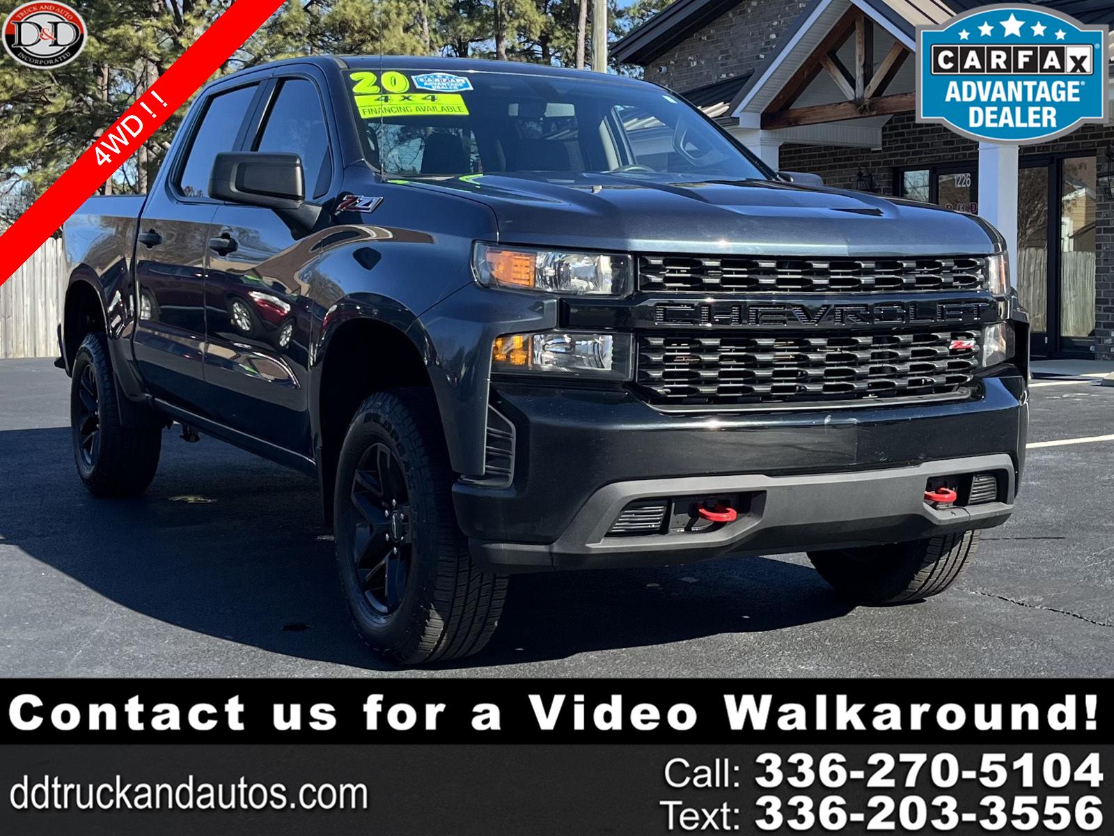 Shadow Gray Metallic 2020 Chevrolet Silverado 1500 Custom Trail Boss Crew Cab 4WD Pickup Truck Four-Wheel Drive 6-Speed Automatic