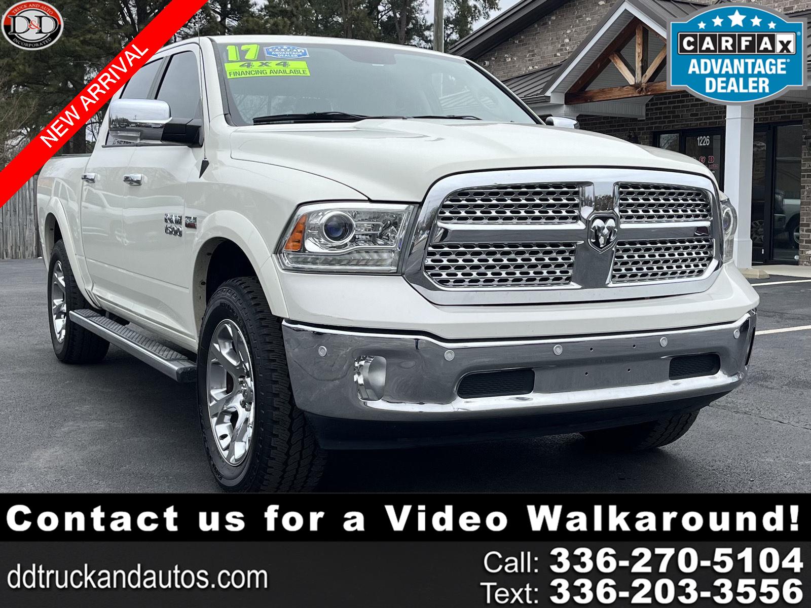Pearl White 2017 RAM 1500 Laramie Crew Cab 4WD Pickup Truck Four-Wheel Drive 8-Speed Automatic