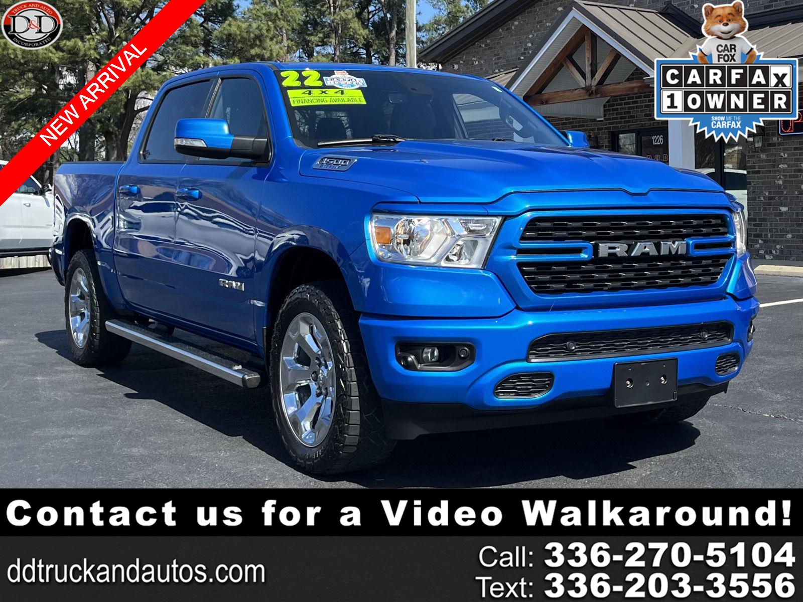 Hydro Blue Pearlcoat 2022 RAM 1500 Big Horn Crew Cab 4WD Pickup Truck Four-Wheel Drive 8-Speed Automatic