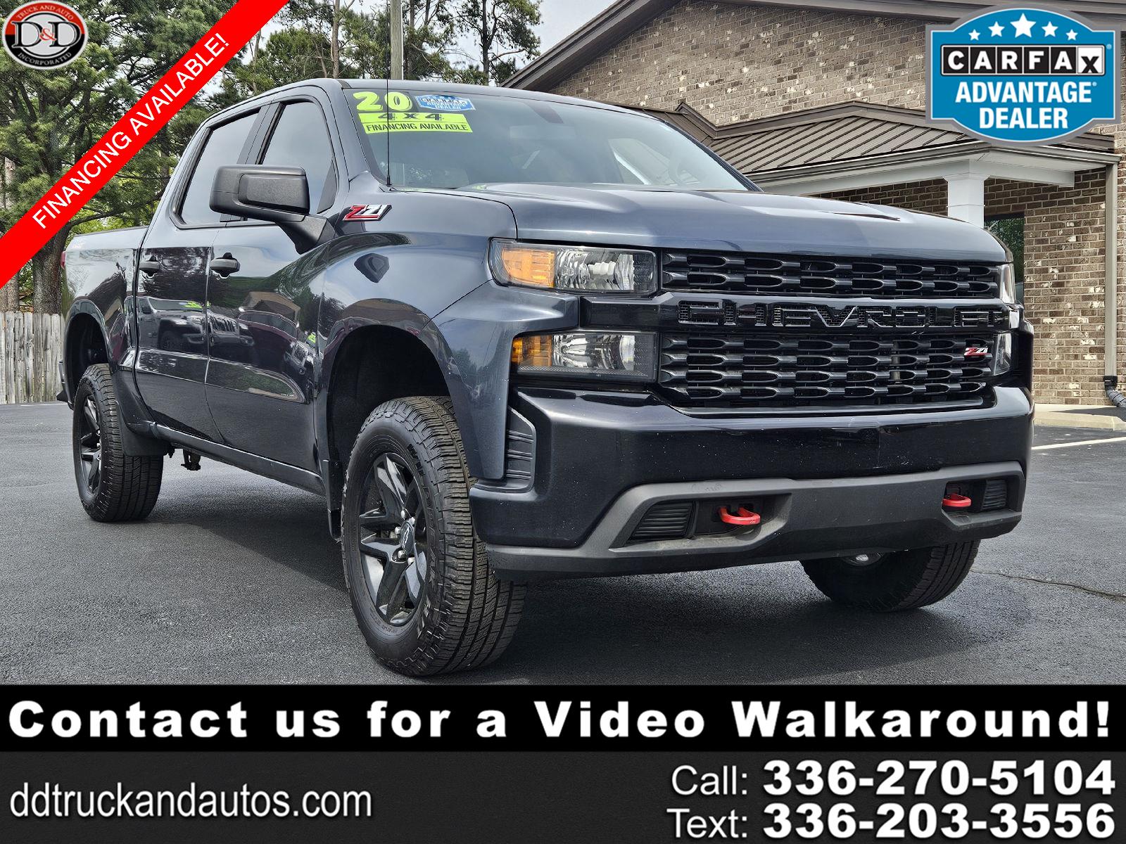 Shadow Gray Metallic 2020 Chevrolet Silverado 1500 Custom Trail Boss Crew Cab 4WD Pickup Truck Four-Wheel Drive 6-Speed Automatic