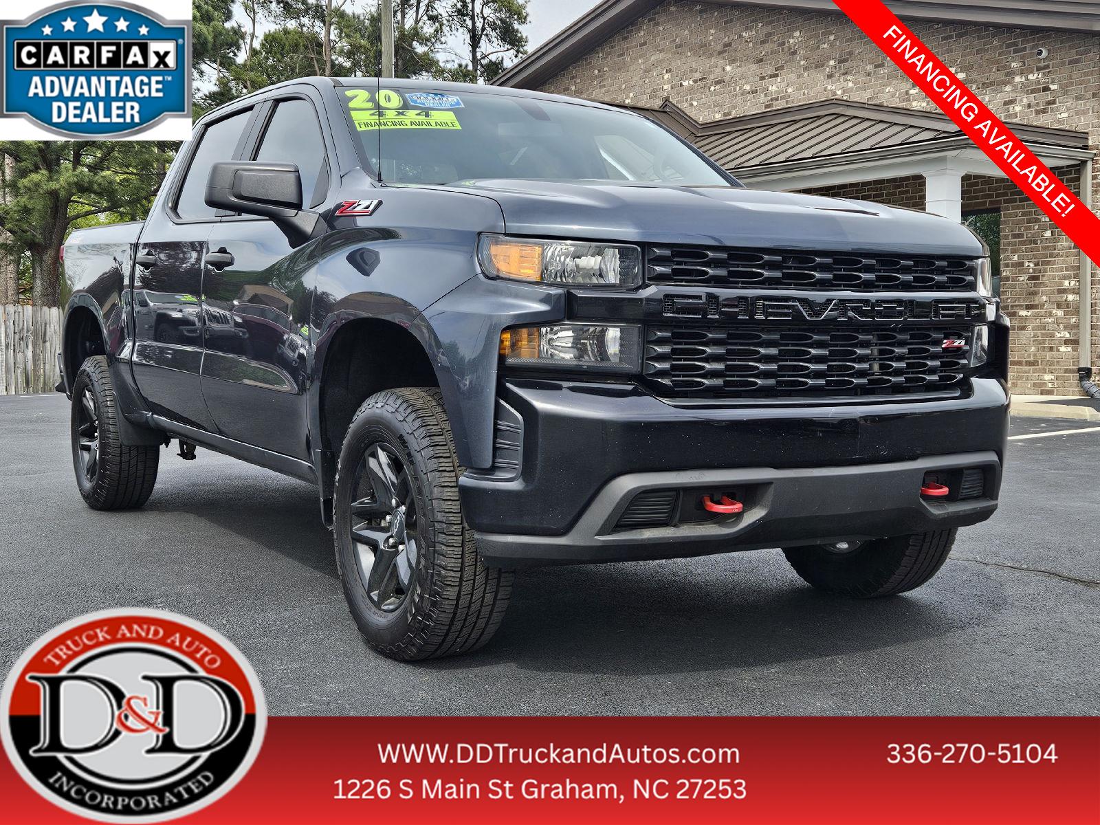Shadow Gray Metallic 2020 Chevrolet Silverado 1500 Custom Trail Boss Crew Cab 4WD Pickup Truck Four-Wheel Drive 6-Speed Automatic